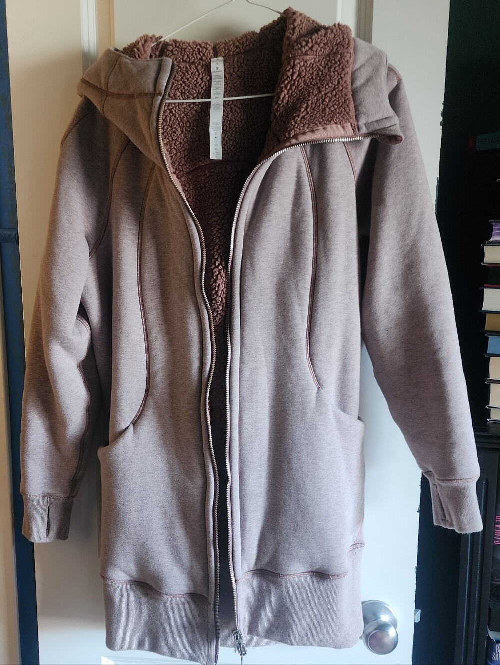 Lululemon Reversable Long Sherpa Scuba Hoodie Heathered Spanish Oak